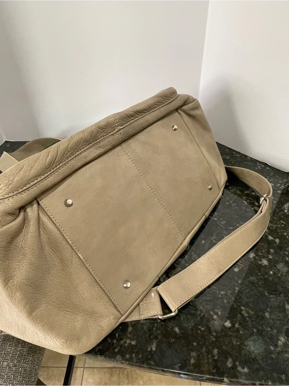 Valentina Leather Weekender Bag in Taupe Distressed Leather